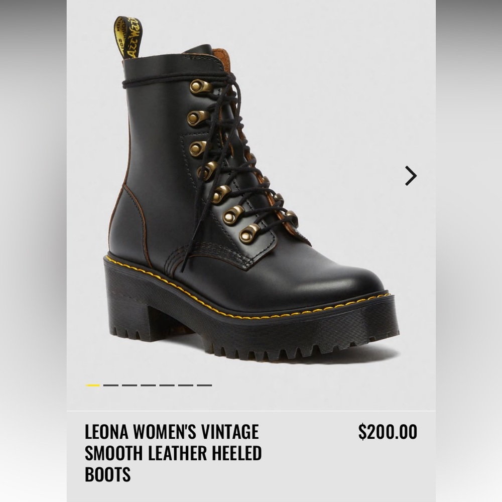 Leona Womens vintage smooth leather heeled boots, Dr Marten’s